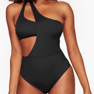 Alaine Swimwear Black One-Shoulder Cutout One-Piece Swimsuit